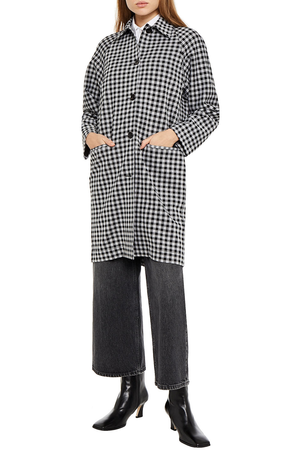 Rosetta Getty Gingham Knitted Coat In Black