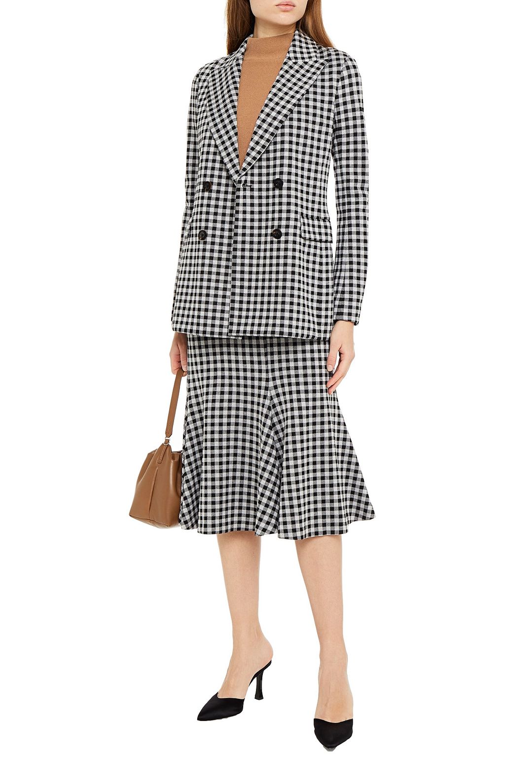 ROSETTA GETTY Double-breasted gingham jacquard-knit blazer