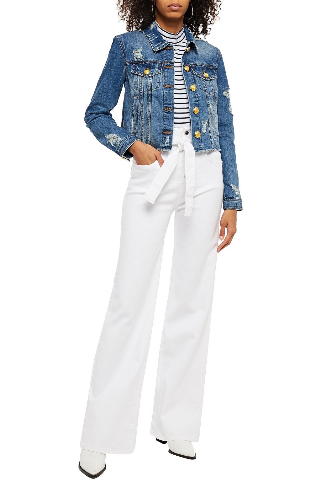 Mid denim Cara cropped distressed denim 