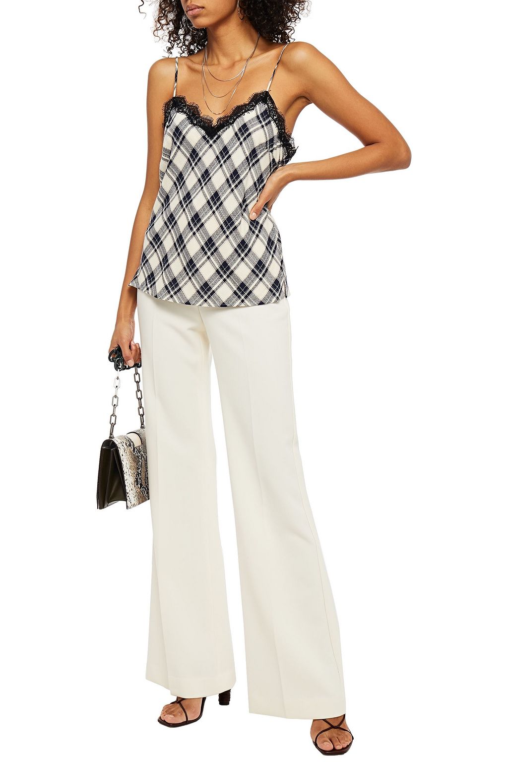 VERONICA BEARD Knox lace-trimmed checked crepe camisole