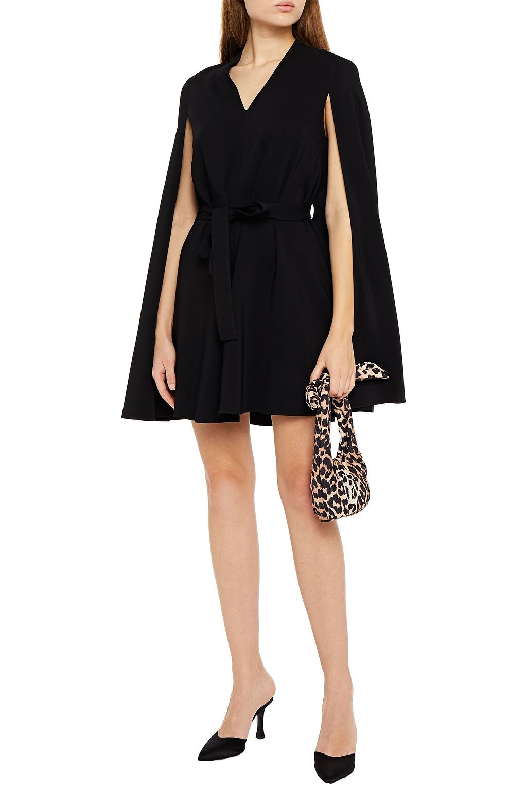 ROSETTA GETTY Cape-effect belted cady mini dress