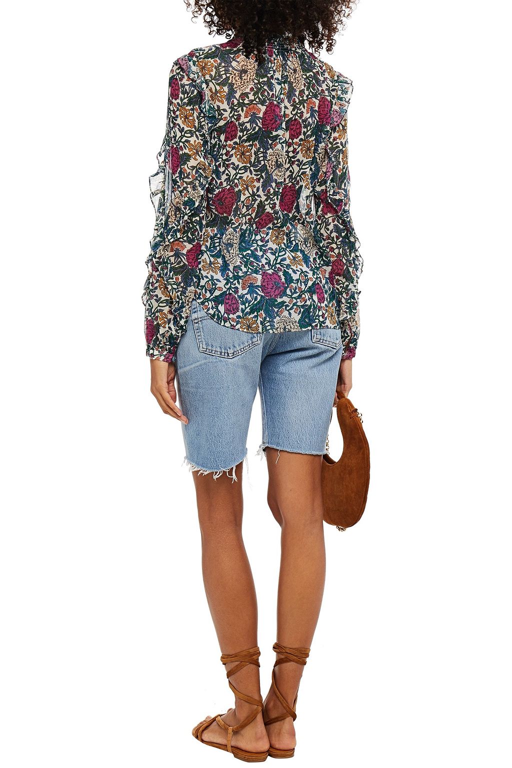 VERONICA BEARD Abra ruffled floral-print metallic silk-crepon blouse