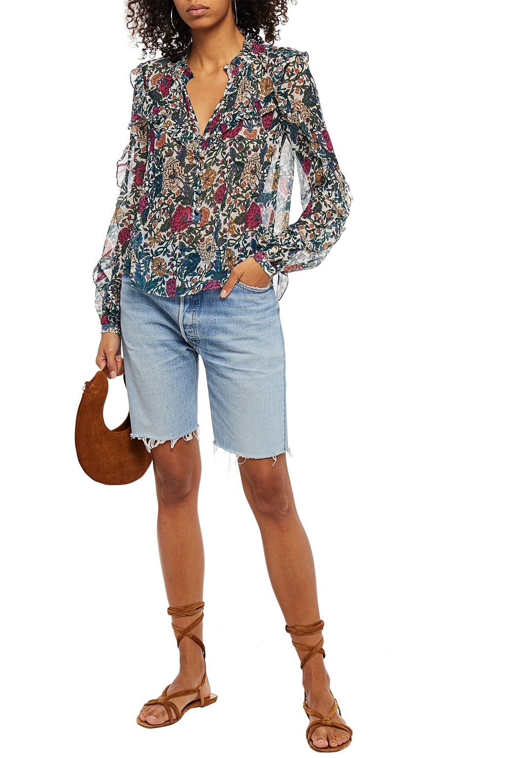 VERONICA BEARD Abra ruffled floral-print metallic silk-crepon blouse
