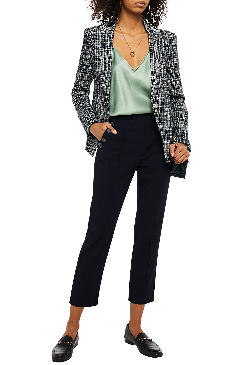 Veronica Beard Cutaway Dickey Cotton-blend Bouclé-tweed Blazer In Blue