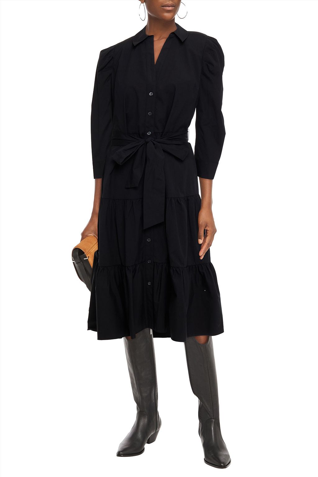 VERONICA BEARD Zeila belted gathered stretch-cotton poplin midi dress