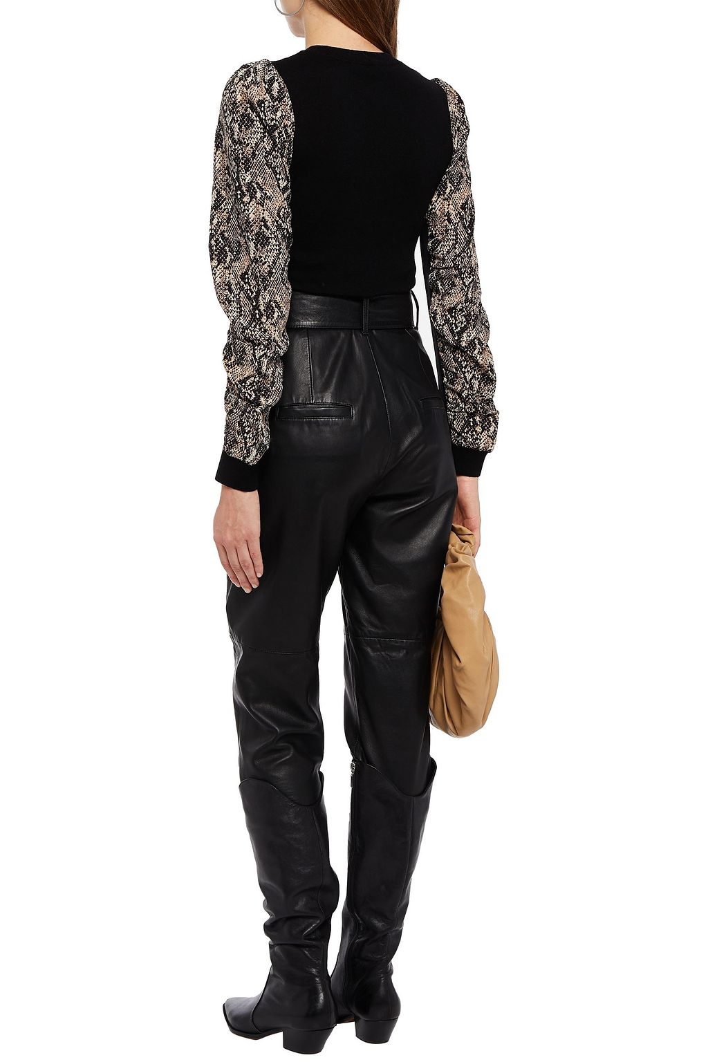 VERONICA BEARD Snake-print silk-paneled merino wool sweater