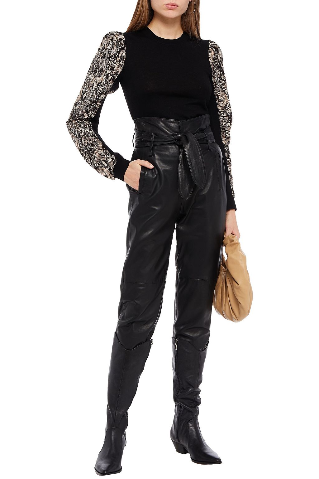 VERONICA BEARD Snake-print silk-paneled merino wool sweater