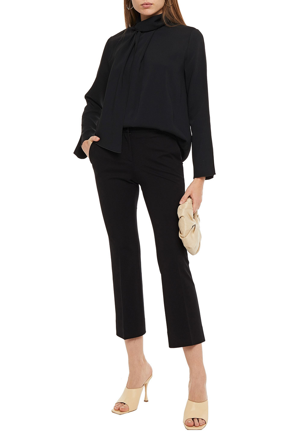 Piazza Sempione Satin-trimmed Draped Cady Blouse In Black