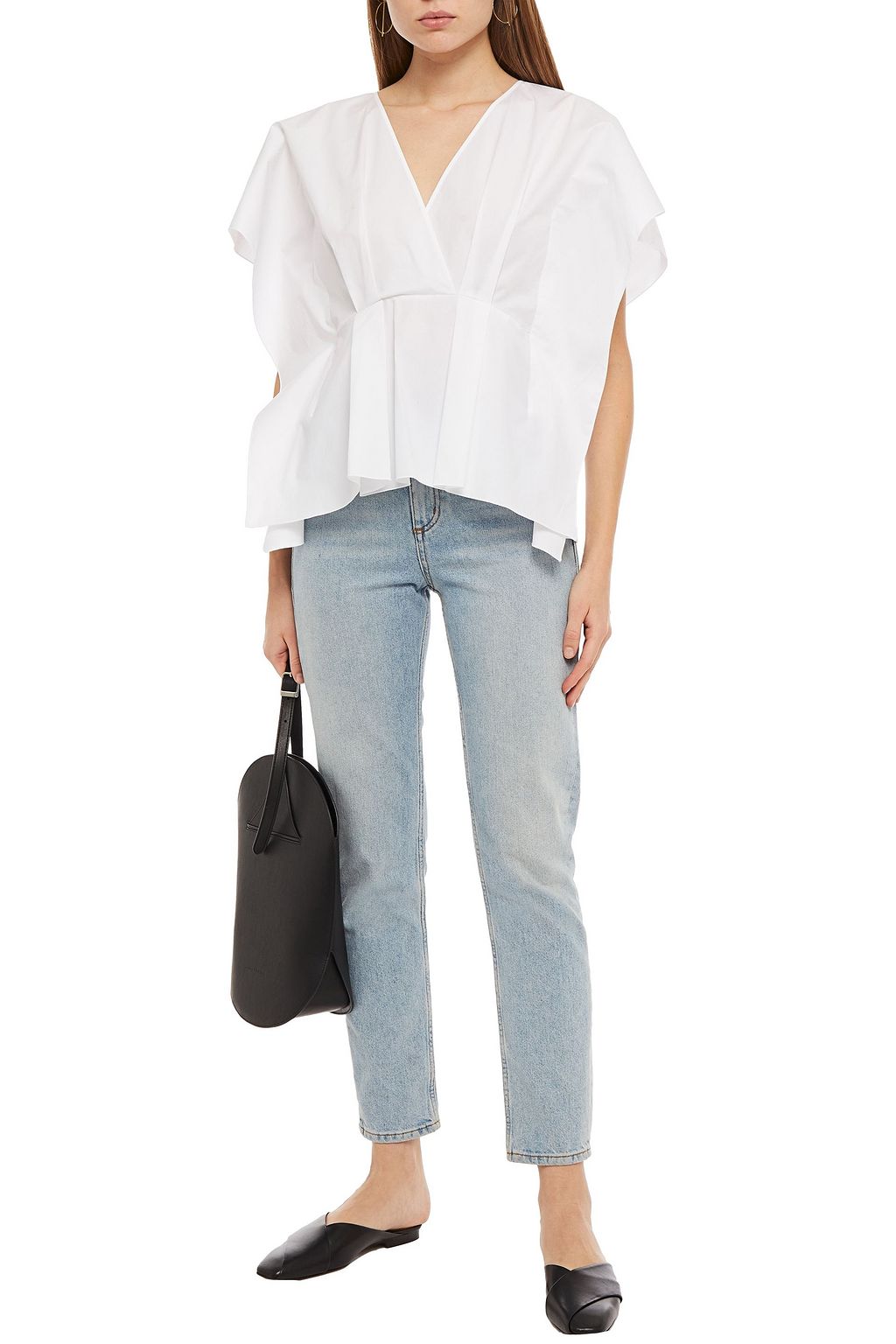 PIAZZA SEMPIONE Wrap-effect pleated cotton-poplin shirt