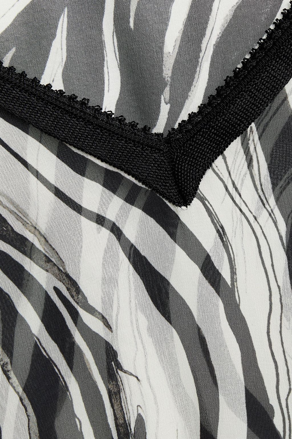 ROBERTO CAVALLI Cold-shoulder tie-front zebra-print silk-crepe blouse