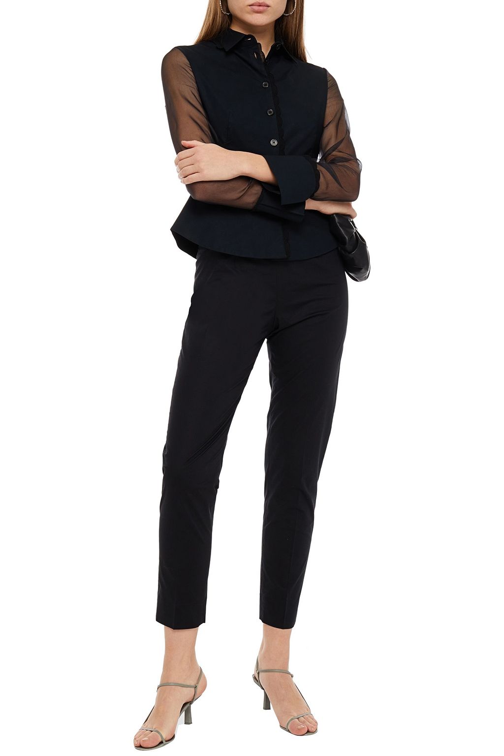 PIAZZA SEMPIONE Silk organza-paneled cotton-blend poplin top