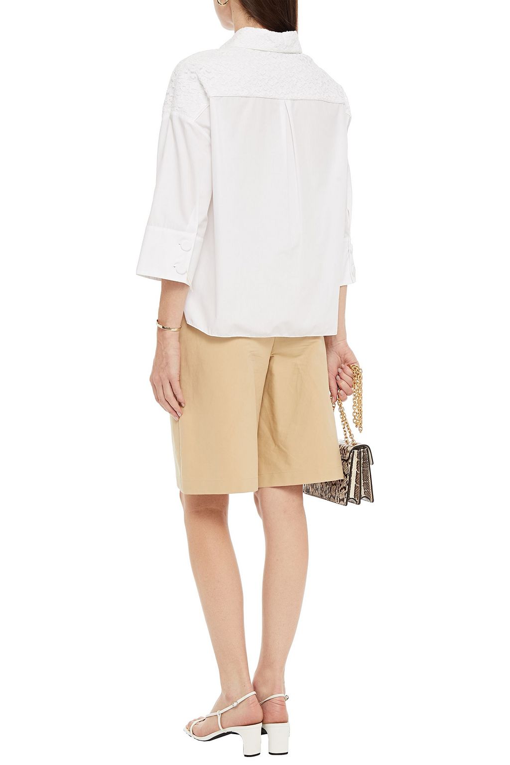 PIAZZA SEMPIONE Lace-paneled cotton-poplin shirt