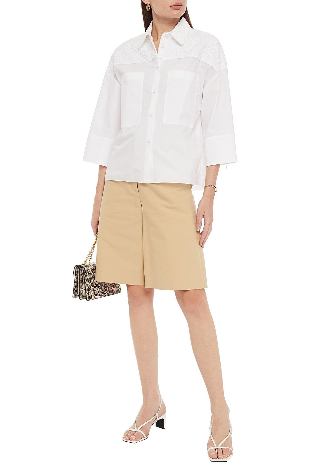 PIAZZA SEMPIONE Lace-paneled cotton-poplin shirt