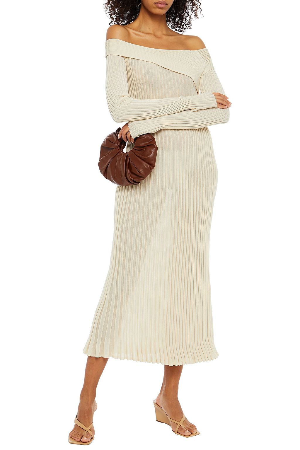 GIA STUDIOS Off-the-shoulder ribbed-knit midi dress