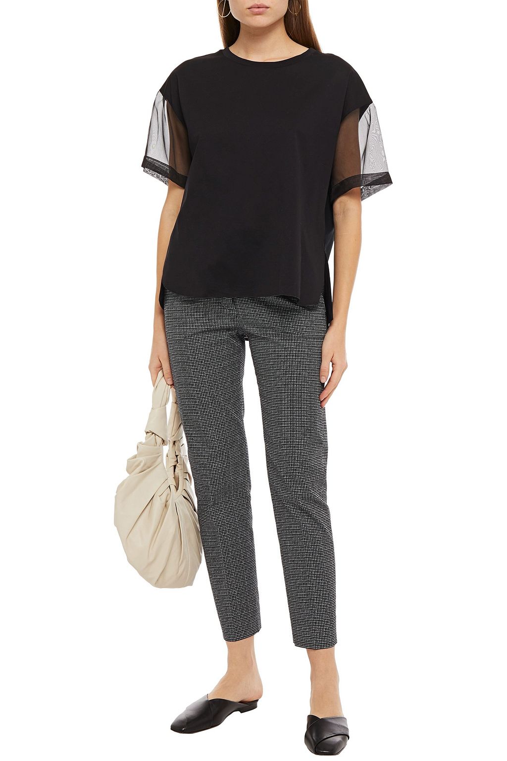 PIAZZA SEMPIONE Paneled silk-organza, cotton-poplin and jersey top
