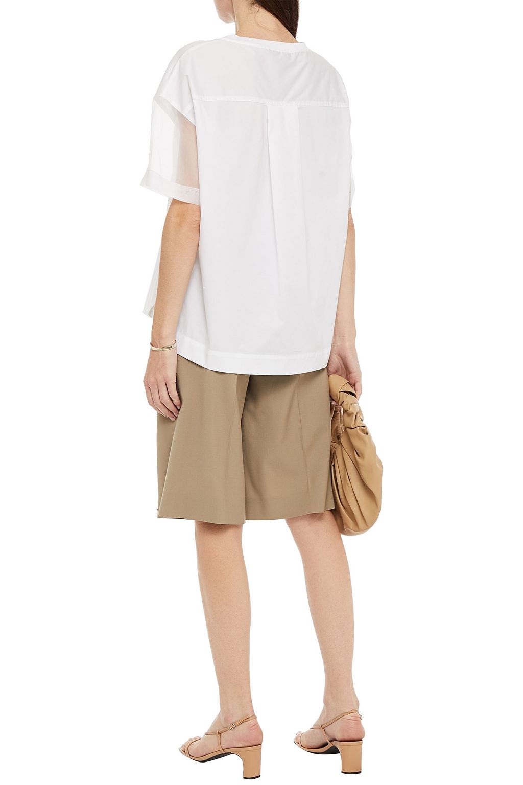 PIAZZA SEMPIONE Paneled silk-organza, cotton-poplin and jersey top