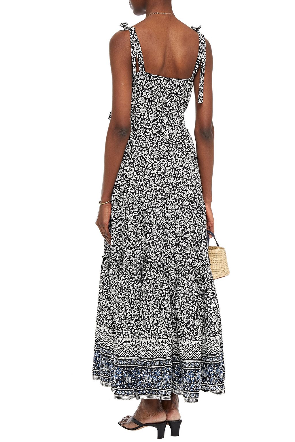VERONICA BEARD Michi belted pintucked printed cotton-mousseline maxi dress