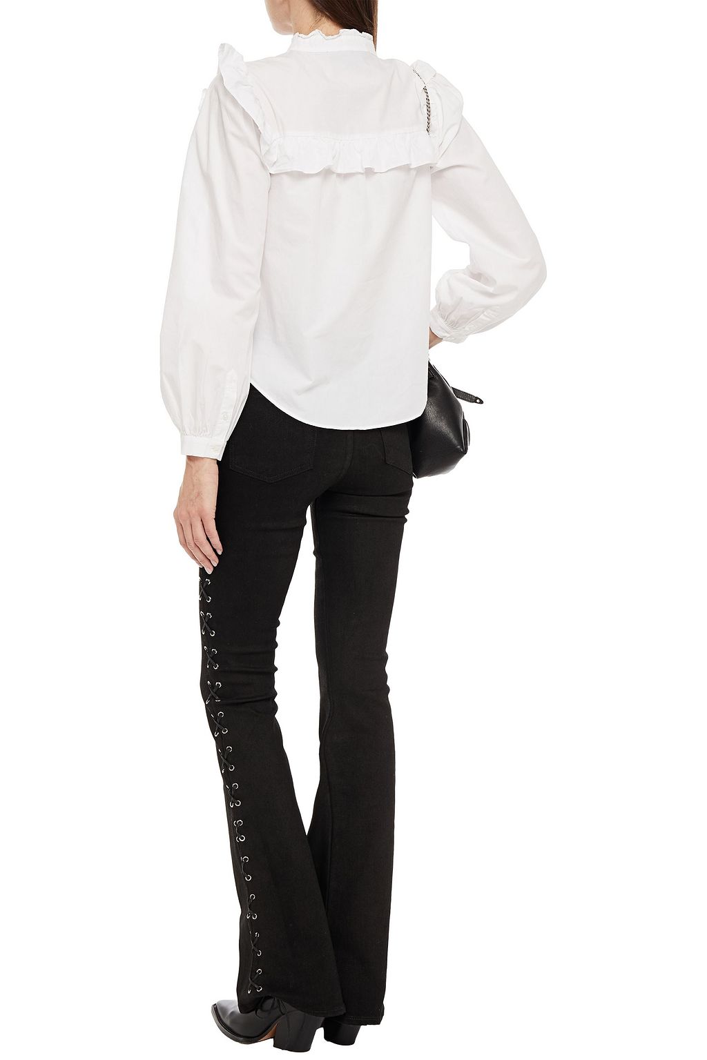 VERONICA BEARD Lace-up coated high-rise flared jeans