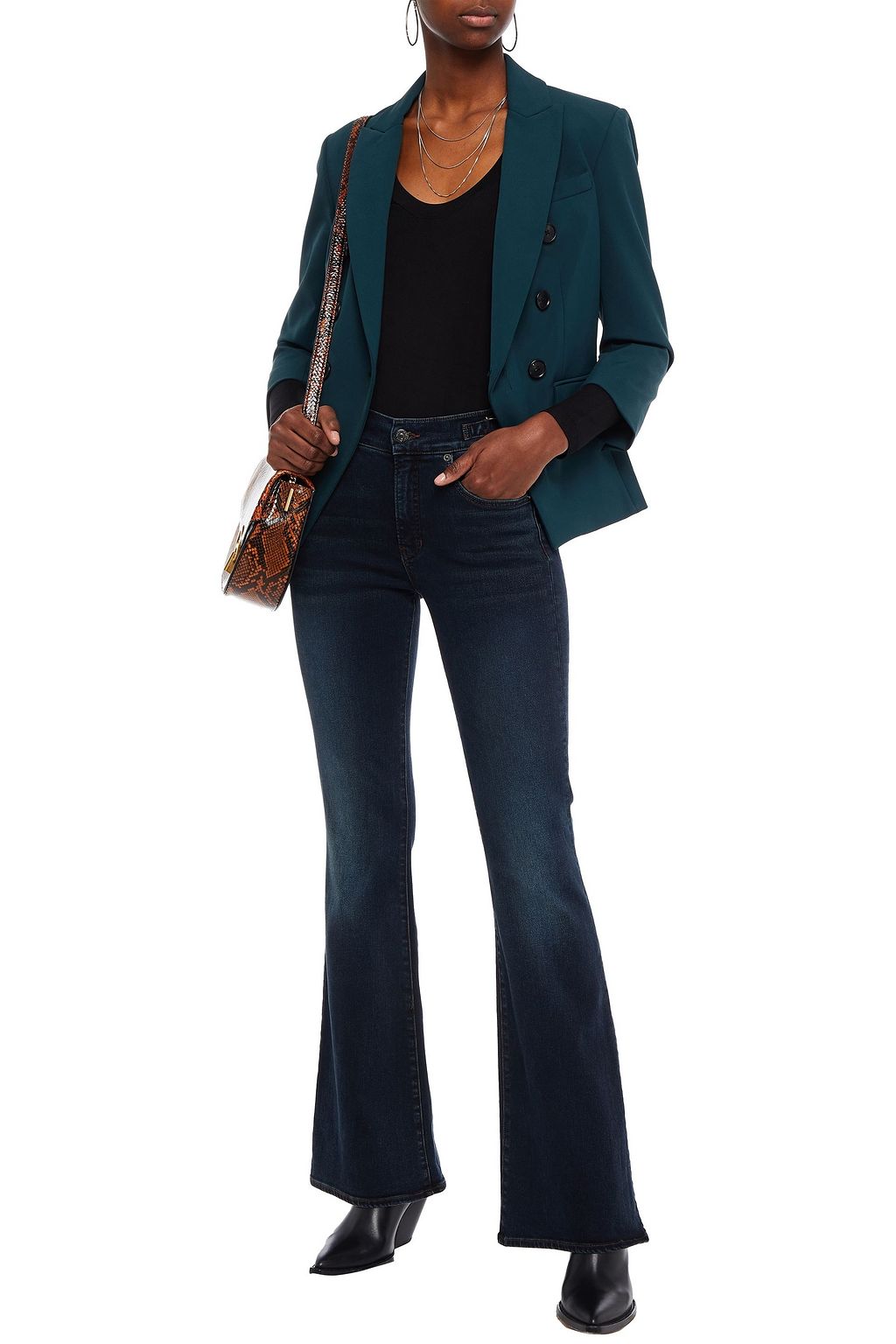 VERONICA BEARD Chain-trimmed high-rise flared jeans