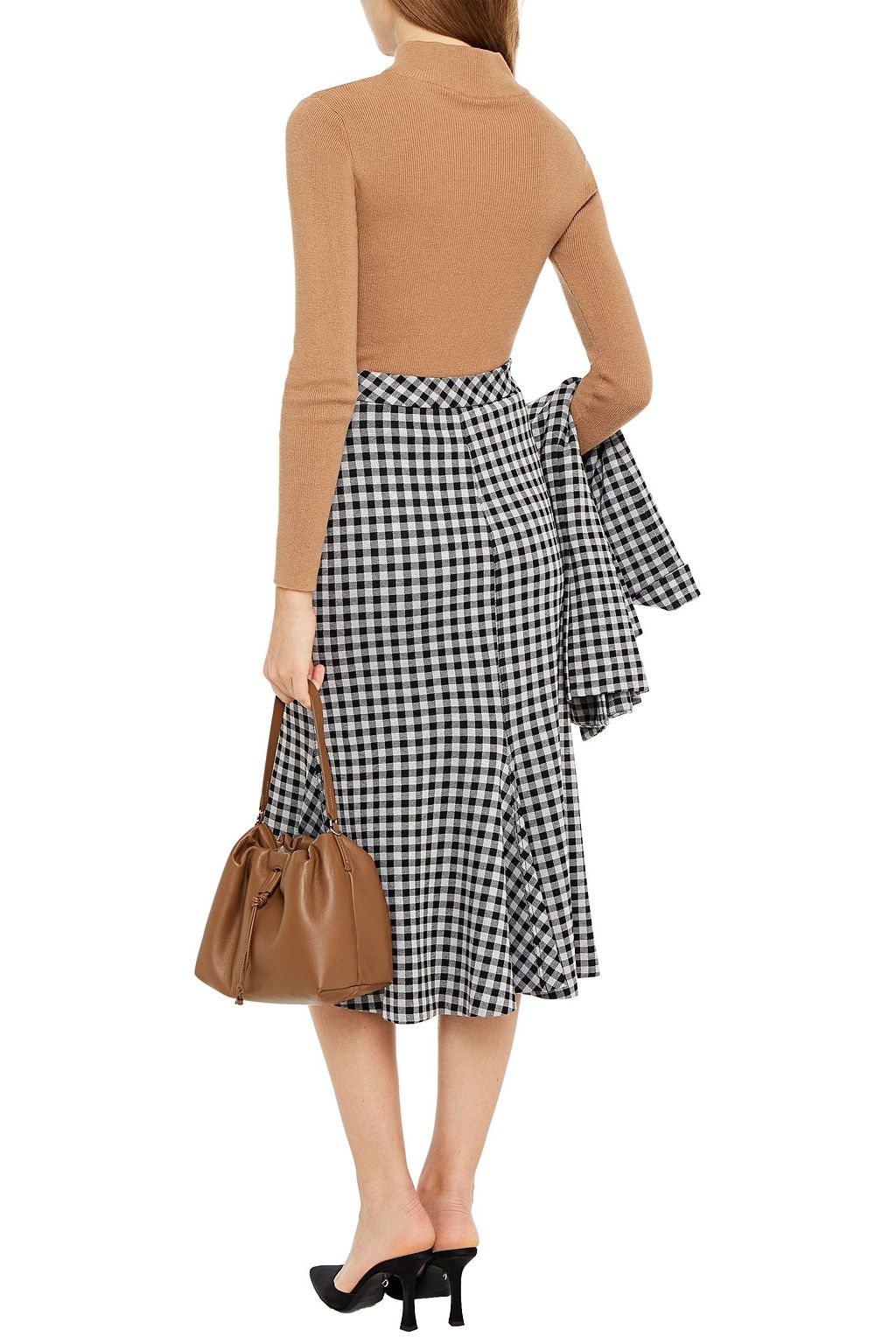 ROSETTA GETTY Gingham stretch-jacquard midi skirt