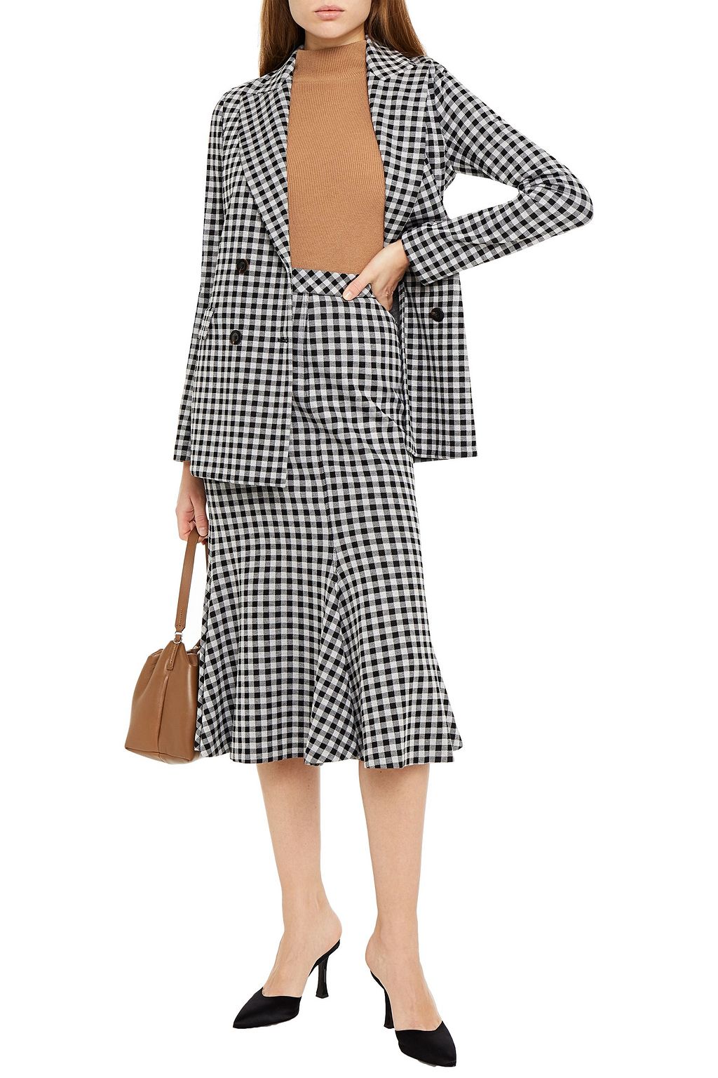 ROSETTA GETTY Gingham stretch-jacquard midi skirt