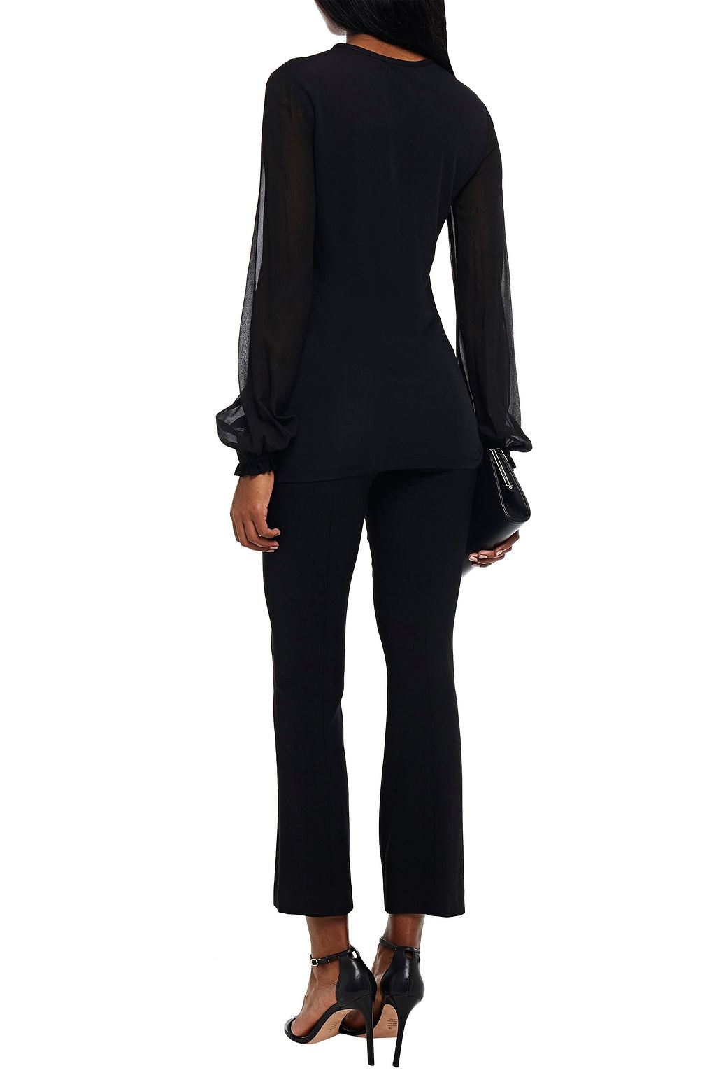 ROBERTO CAVALLI Paneled ruffle-trimmed crepe de chine top