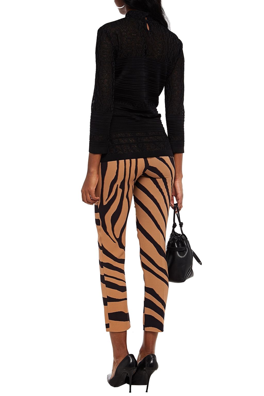 ROBERTO CAVALLI Ribbed and jacquard-knit turtleneck sweater