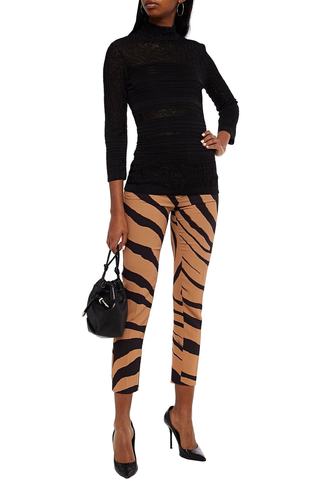 ROBERTO CAVALLI Ribbed and jacquard-knit turtleneck sweater