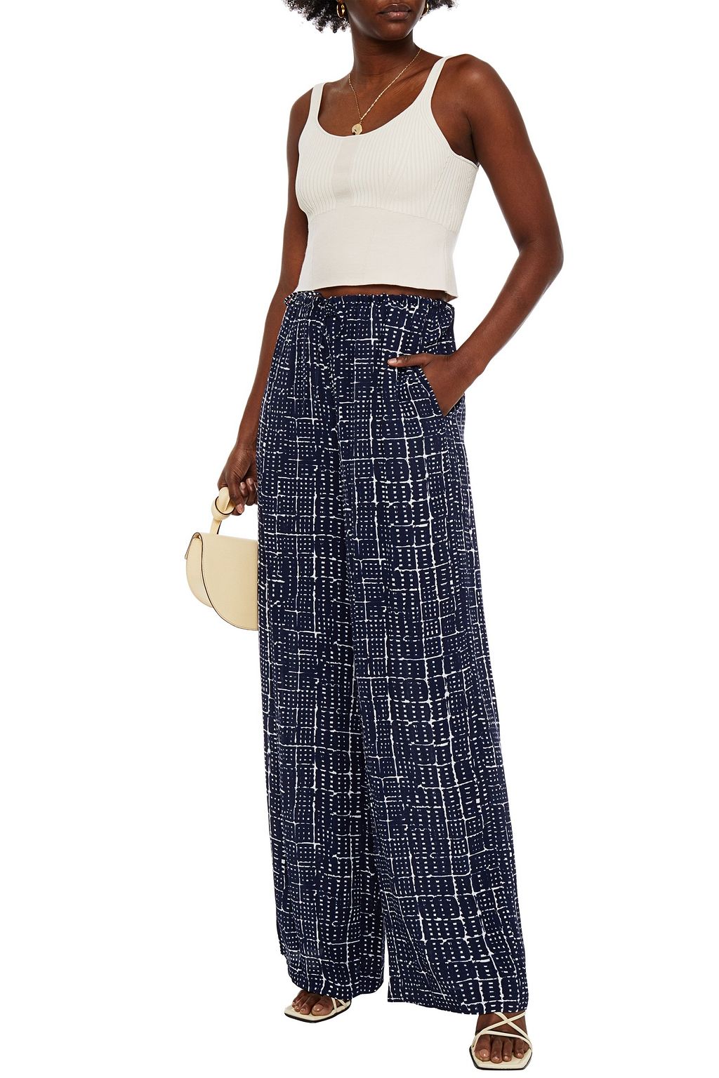 ROSETTA GETTY Printed crepe wide-leg pants