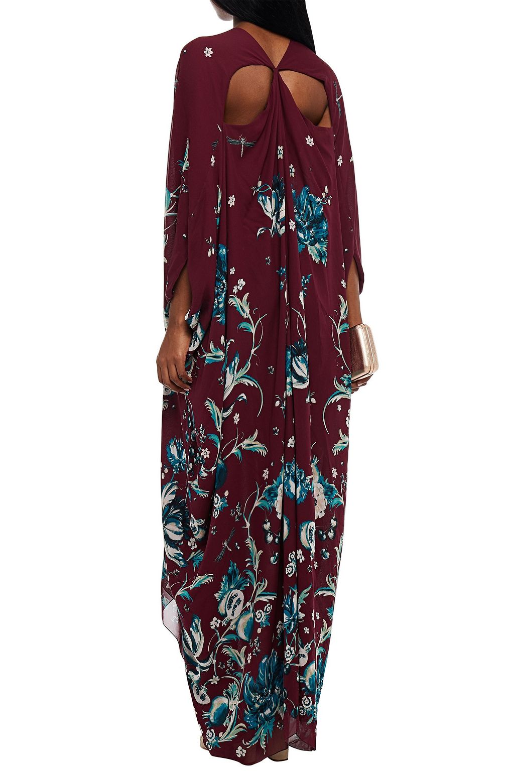 ROBERTO CAVALLI Cutout floral-print silk-georgette kaftan