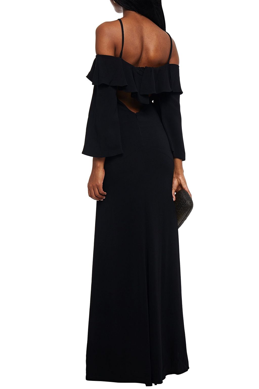 ROBERTO CAVALLI Cold-shoulder ruffle-trimmed crepe gown