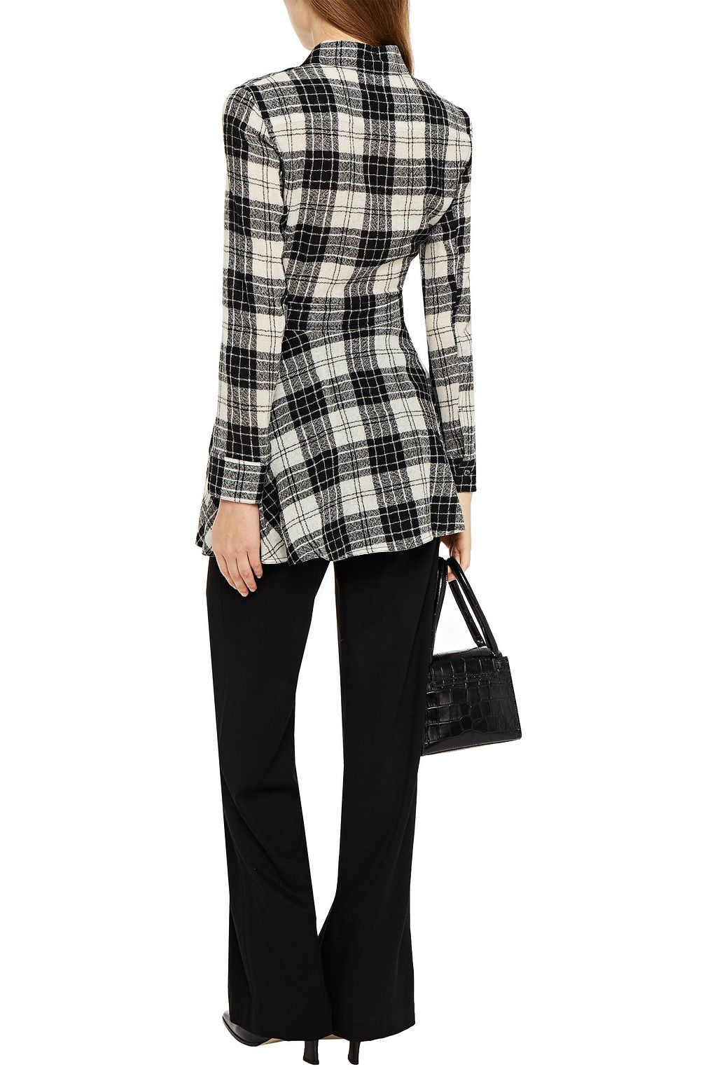 ROSETTA GETTY Tie-front layered checked wool-crepe shirt
