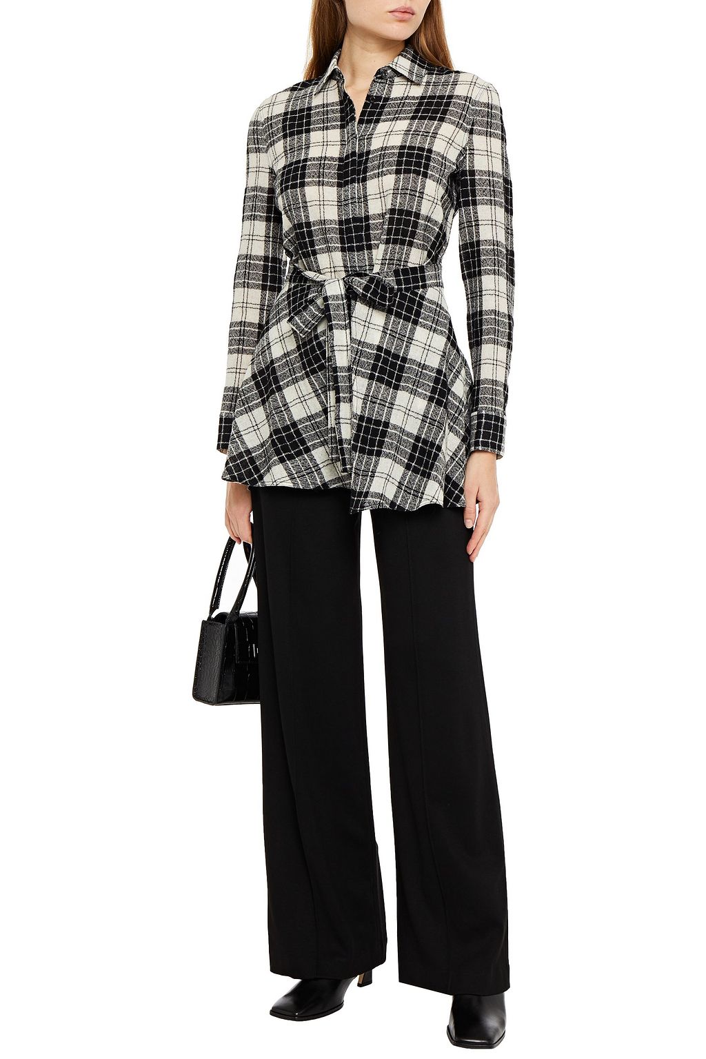 ROSETTA GETTY Tie-front layered checked wool-crepe shirt