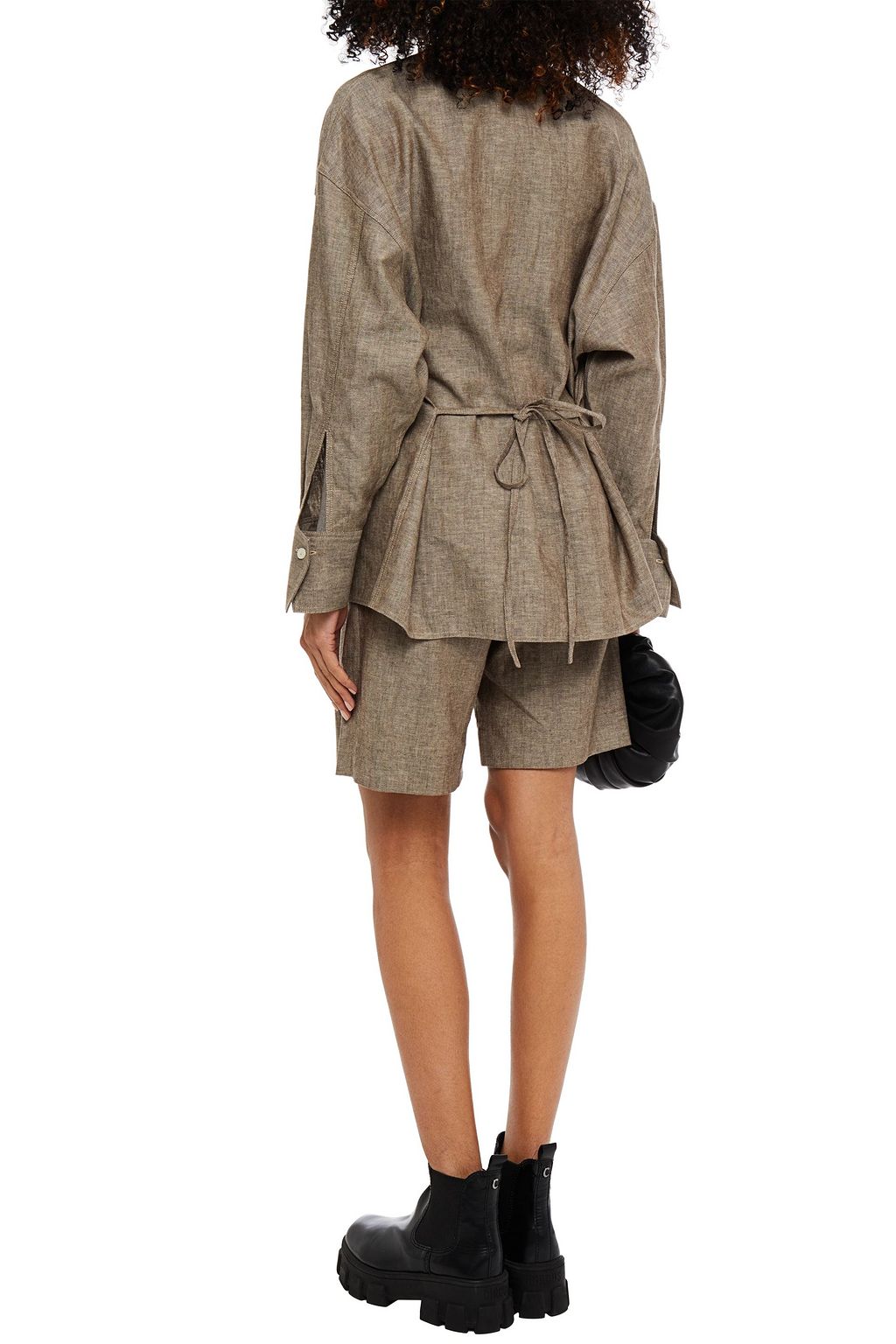 GIA STUDIOS Herringbone linen and cotton-blend blouse