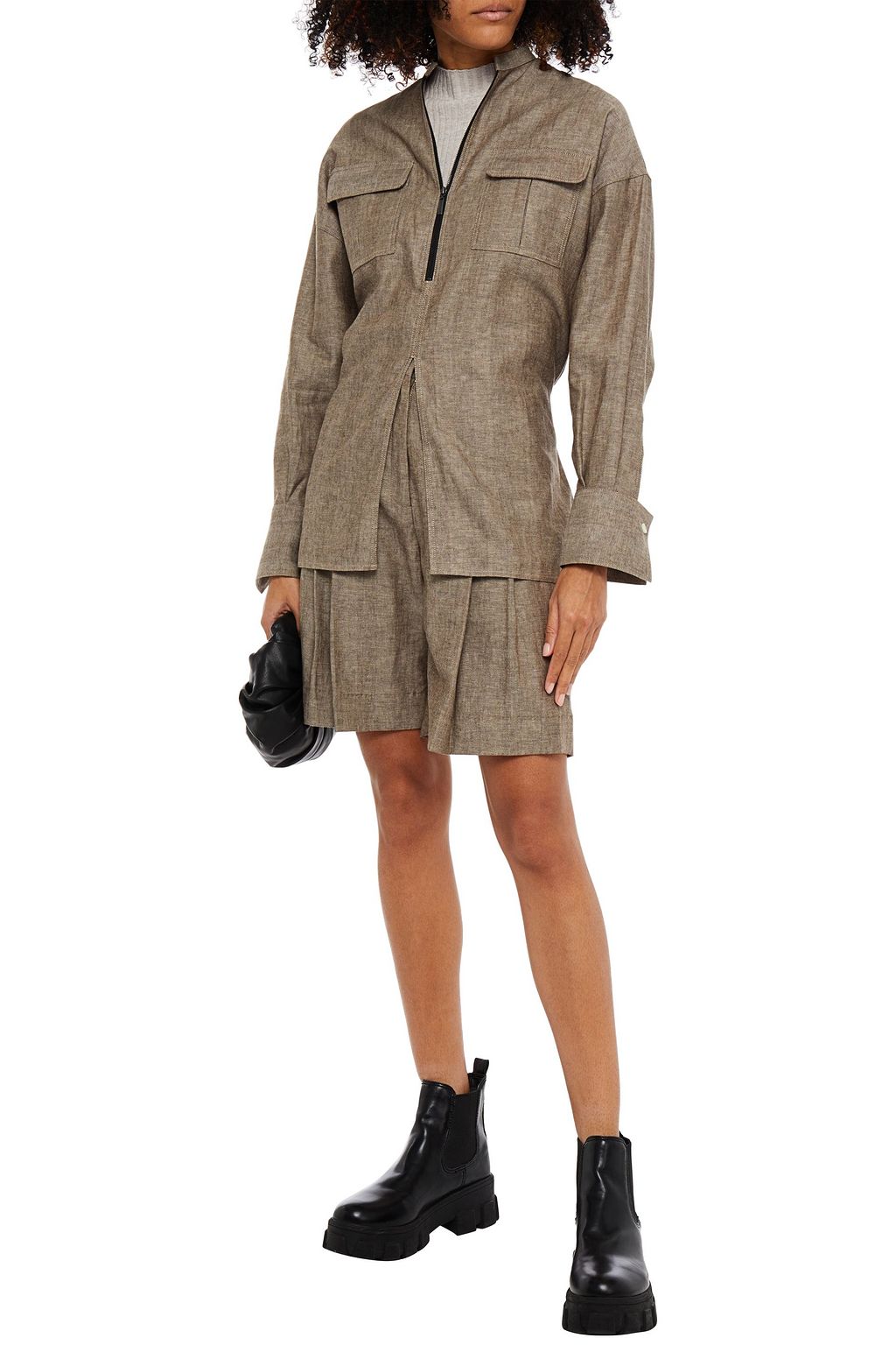 GIA STUDIOS Herringbone linen and cotton-blend blouse
