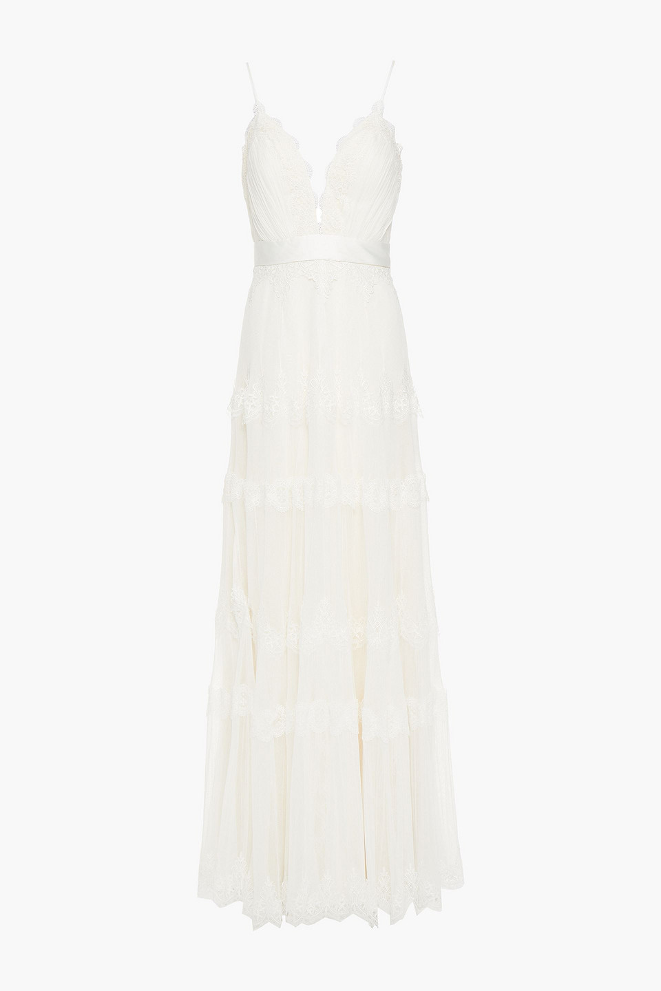 Jayme guipure lace-paneled silk-tulle bridal gown