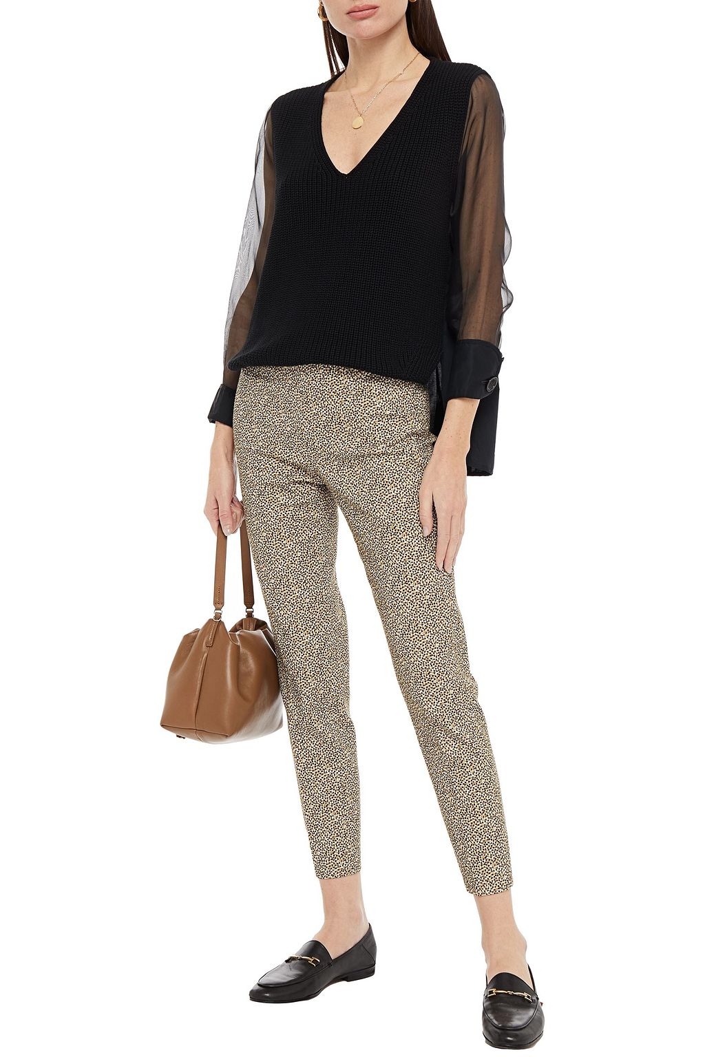 PIAZZA SEMPIONE Cropped printed cotton-blend slim-leg pants