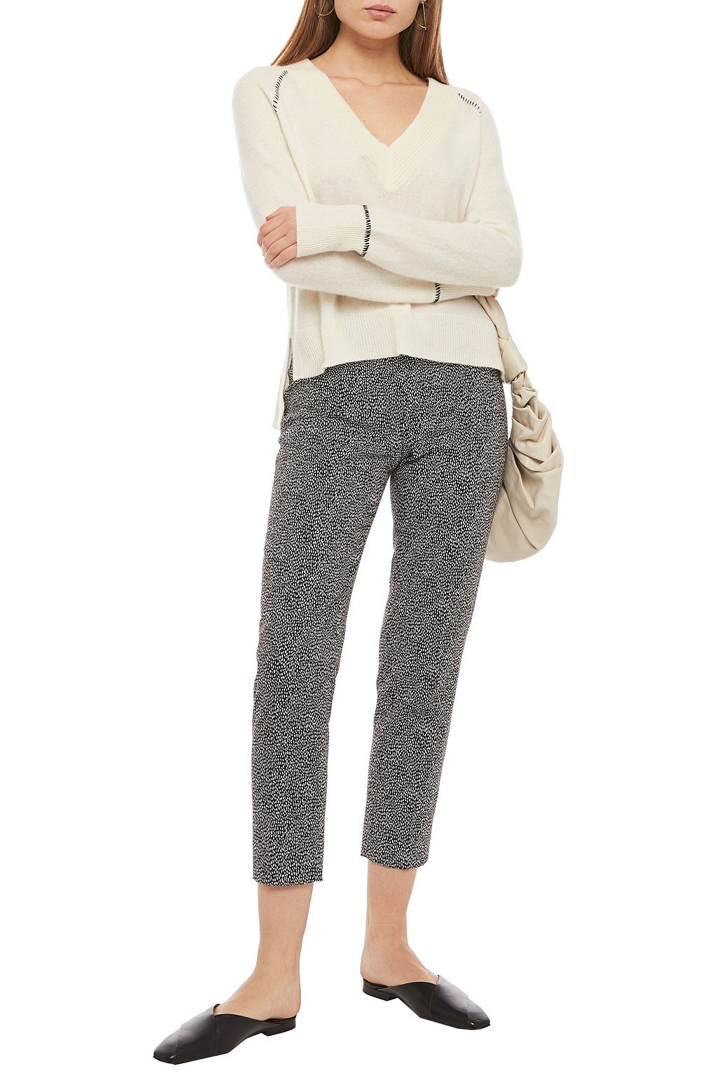 PIAZZA SEMPIONE Cropped polka-dot cotton-blend canvas slim-leg pants