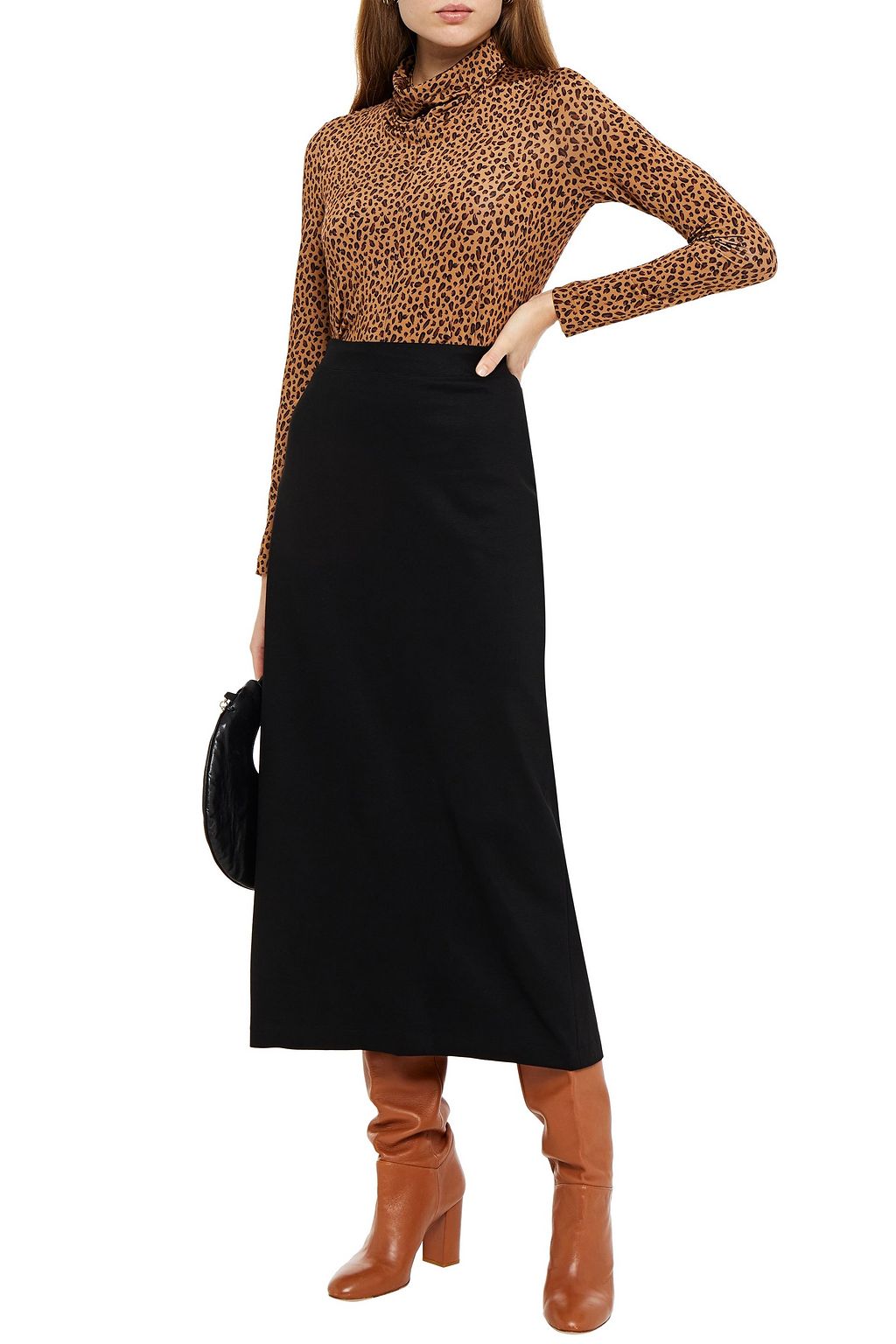 ROSETTA GETTY Cowl leopard-print jersey turtleneck top