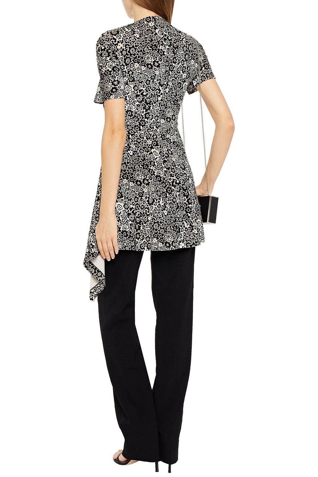 ROSETTA GETTY Asymmetric cutout knotted printed corduroy top