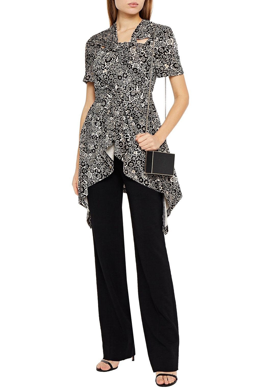 ROSETTA GETTY Asymmetric cutout knotted printed corduroy top