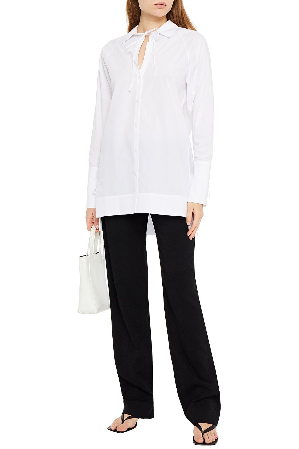 ROSETTA GETTY Cocoon bow-detailed cotton-poplin shirt