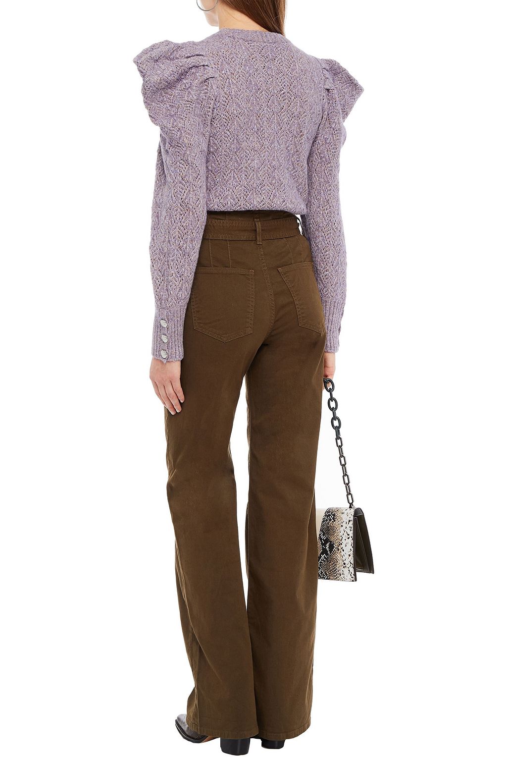 VERONICA BEARD Belted stretch-cotton twill flared pants