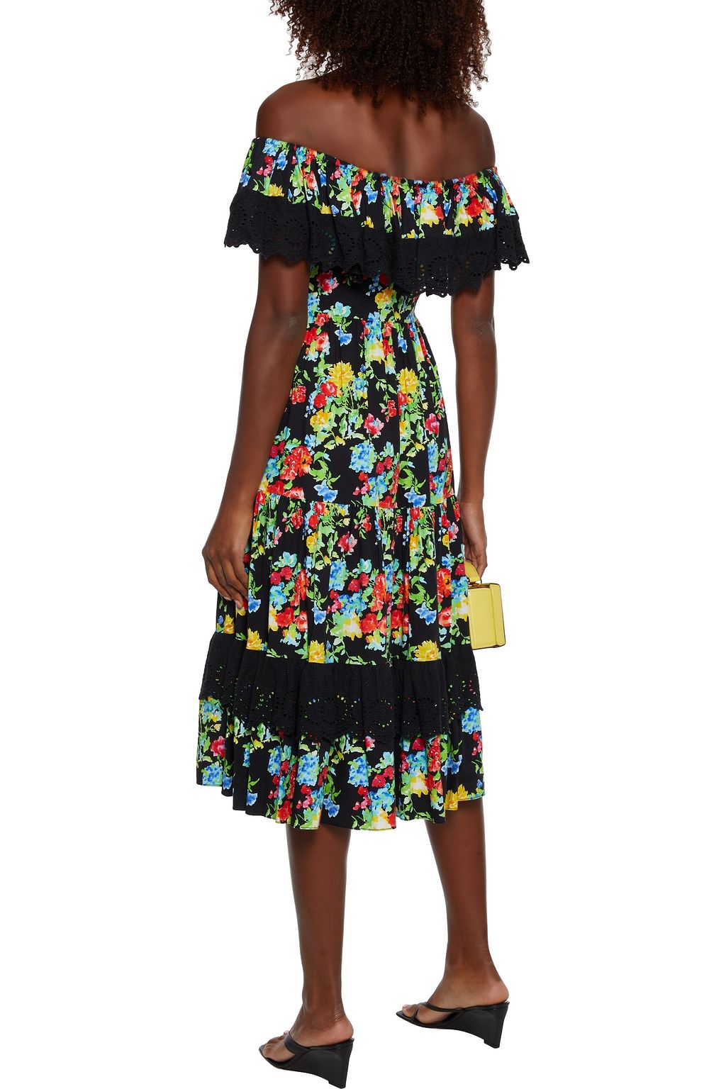 CAROLINE CONSTAS Kolly off-the-shoulder ruffled floral-print stretch-cotton dress
