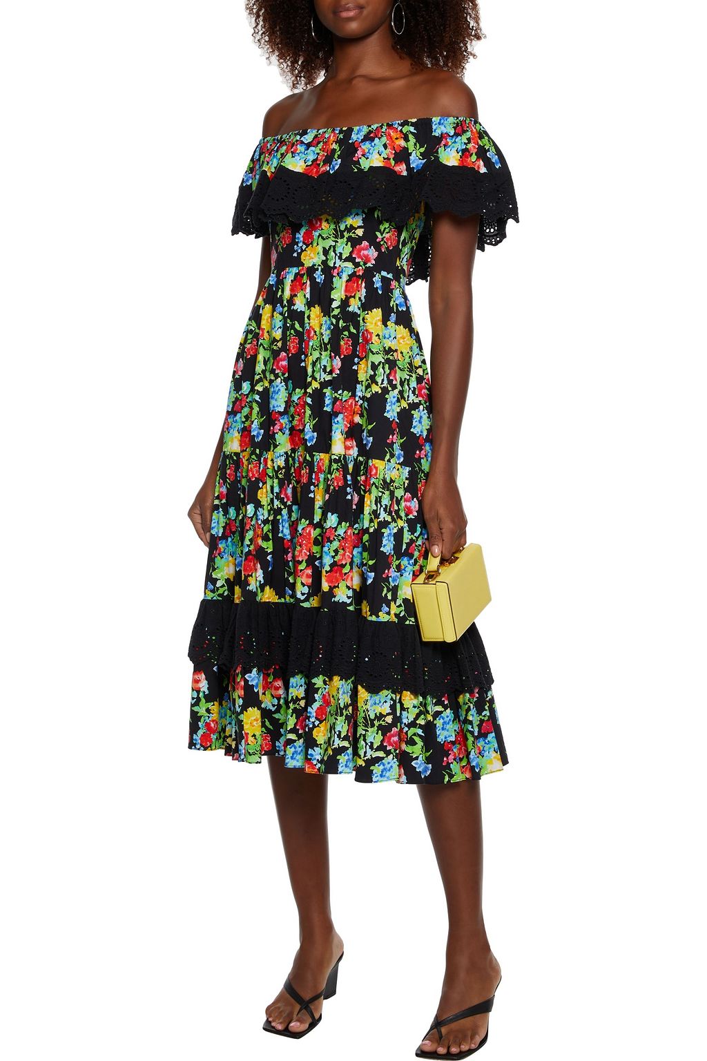CAROLINE CONSTAS Kolly off-the-shoulder ruffled floral-print stretch-cotton dress