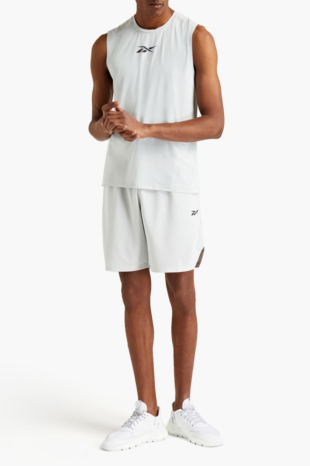 REEBOK Mesh-paneled logo-print stretch-jersey tank