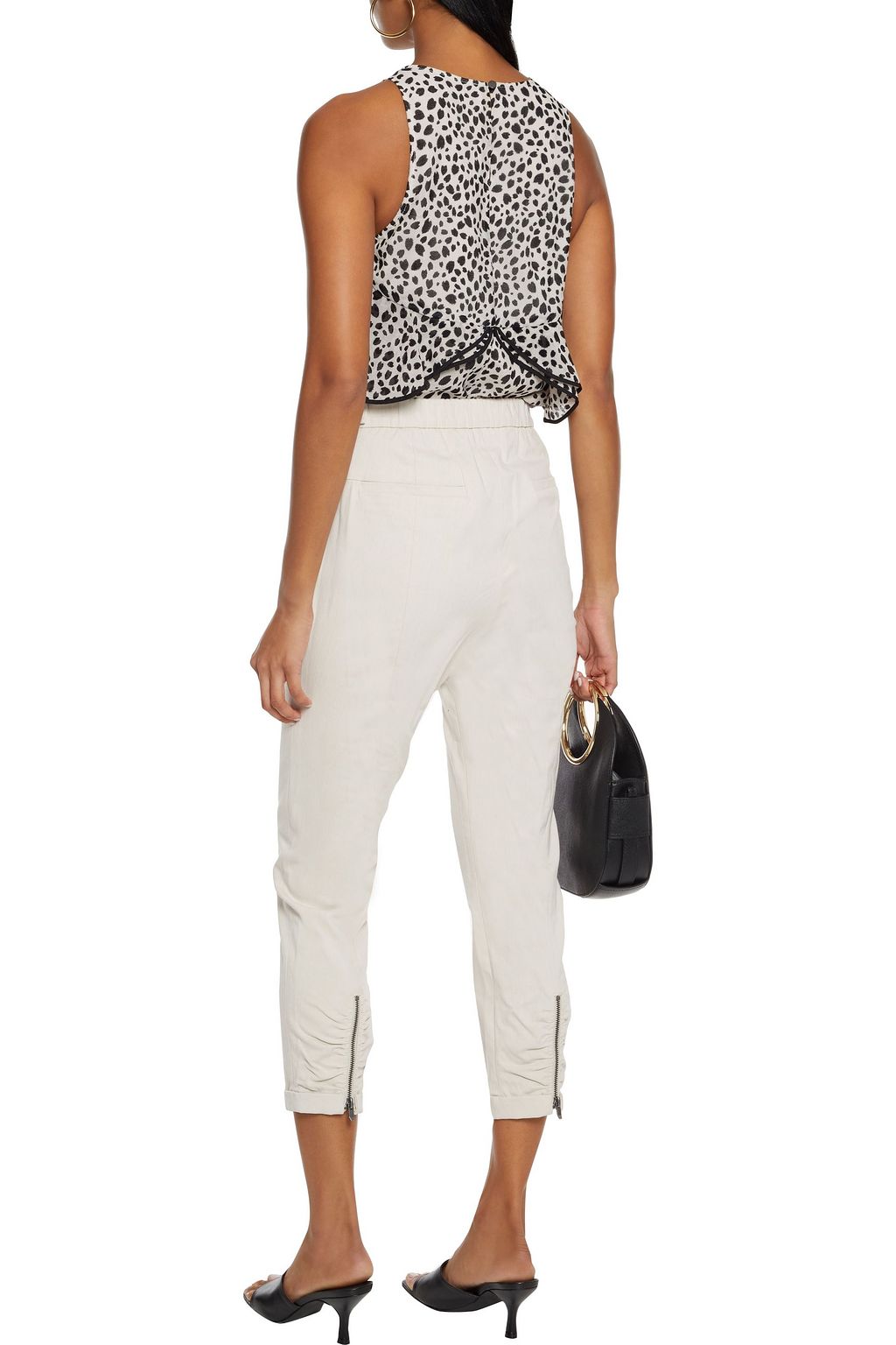HALSTON Cropped zip-detailed cotton-blend slim-leg pants