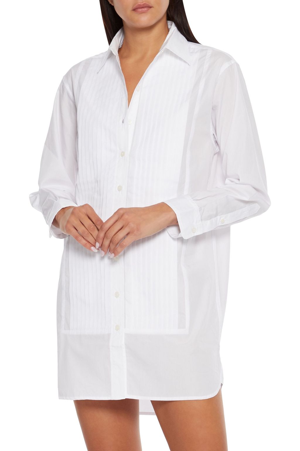 SLEEPY JONES Pintucked cotton-poplin nightshirt