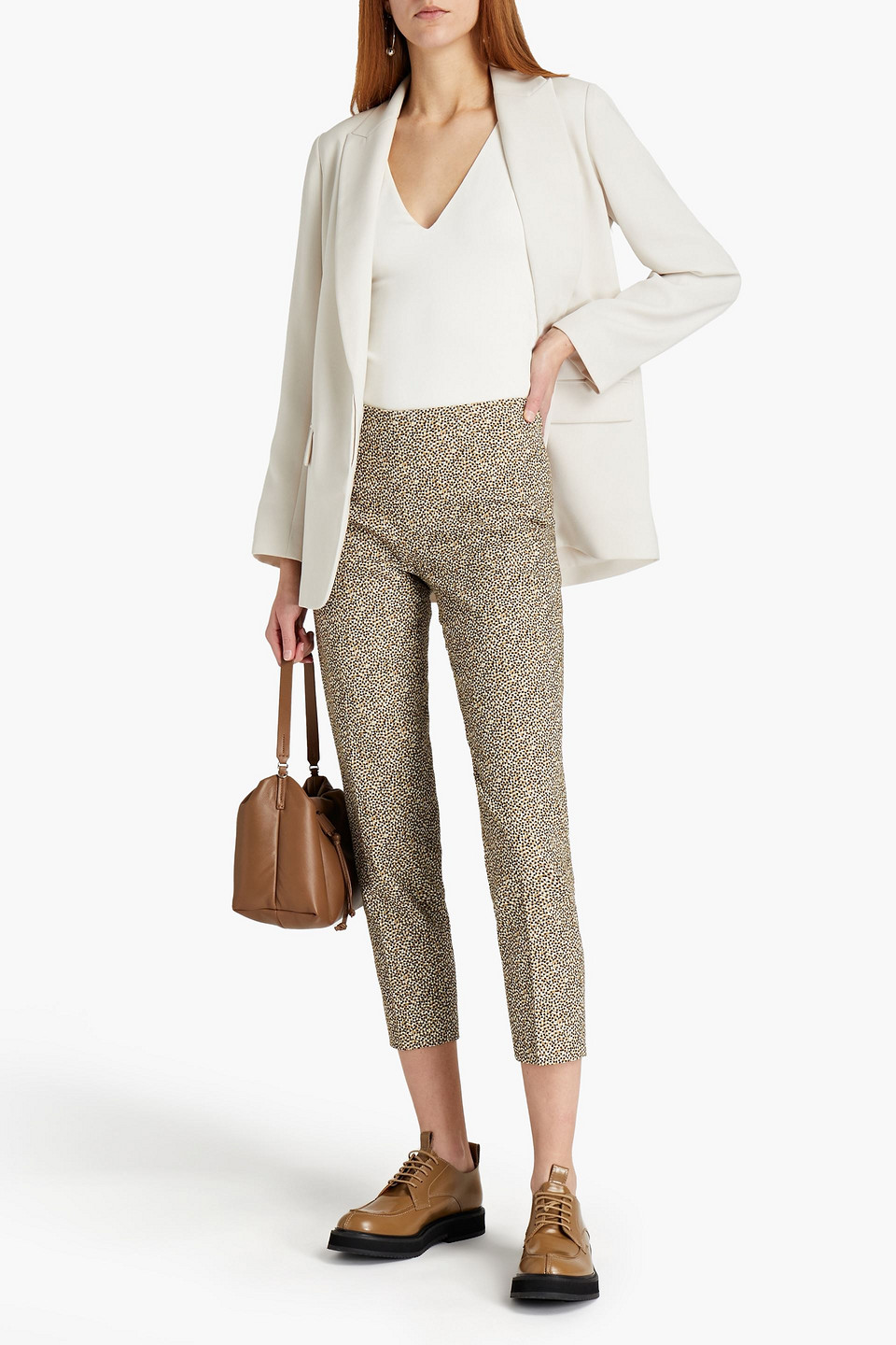 Piazza Sempione Cropped Polka-dot Cotton-blend Canvas Slim-leg Trousers In Neutrals