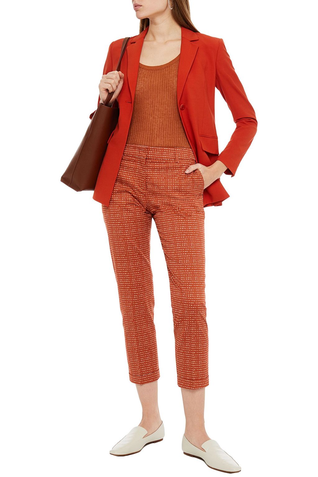 PIAZZA SEMPIONE Cropped printed cotton-blend twill tapered pants